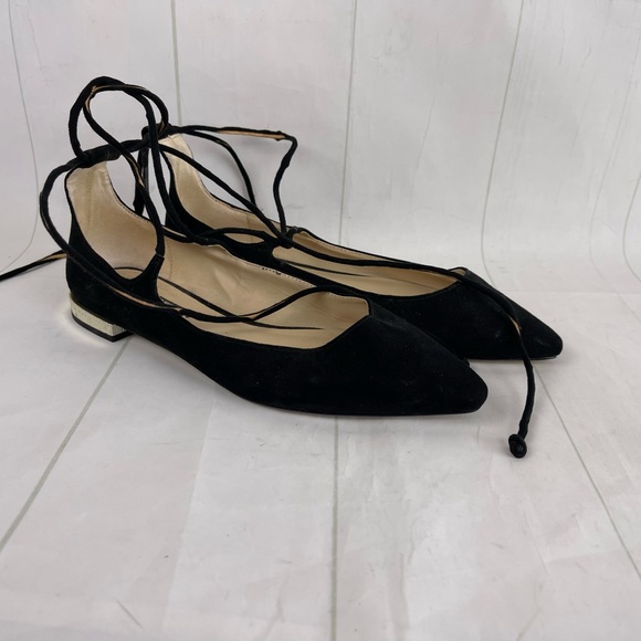 Zara Black Suede Ankle Strap Pointy Flats Size 36 - Picture 4 of 5